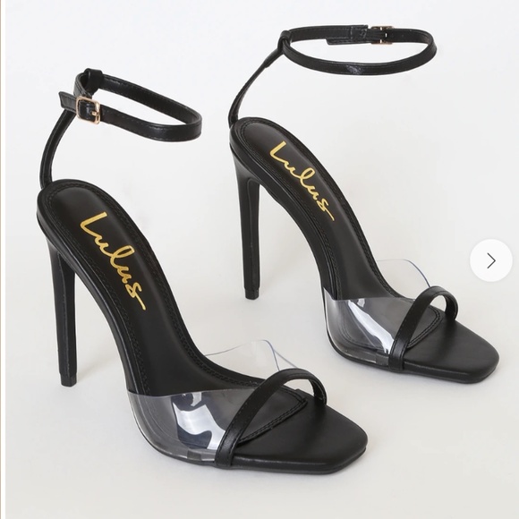 Lulu's Black Vinyl Ankle Strap High Heels - Picture 2 of 11